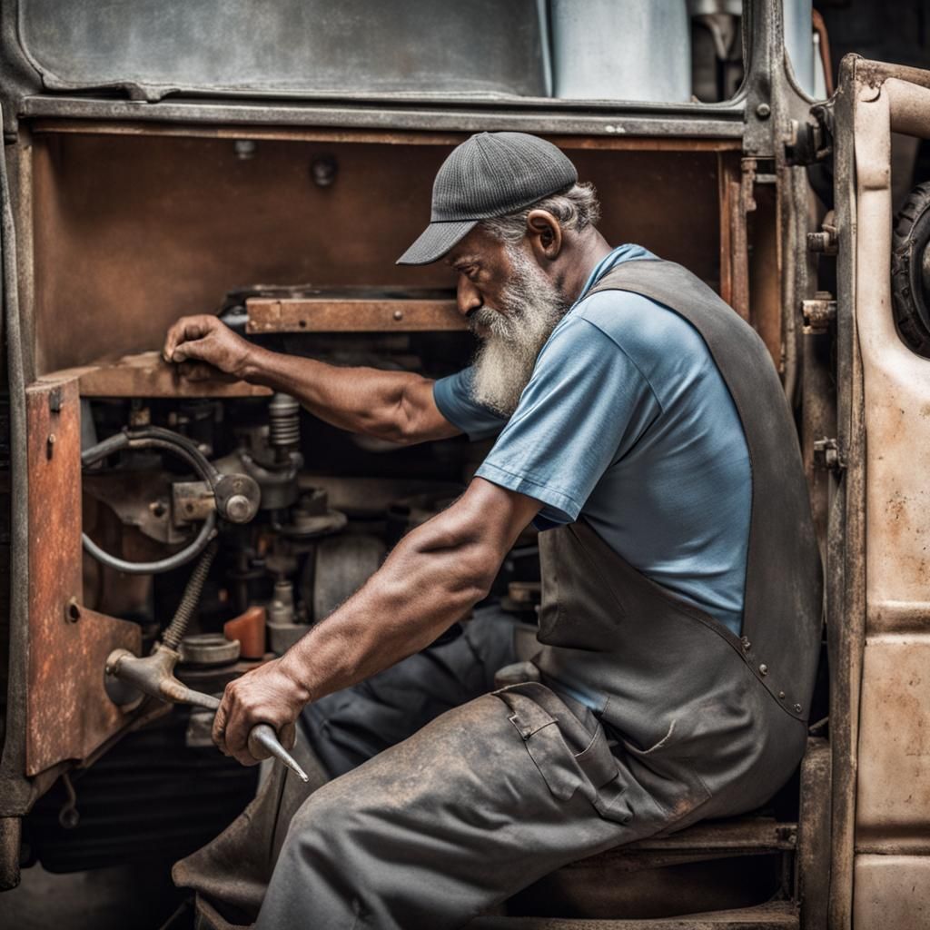 Distressed Mechanic Shouts in Truck Repair Shop