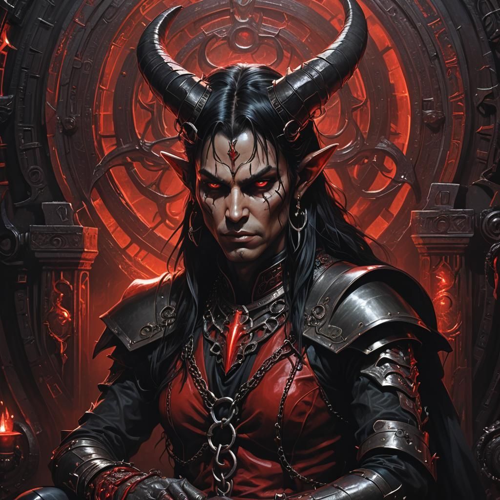 Chained Tiefling Noble in Dark Fantasy Style