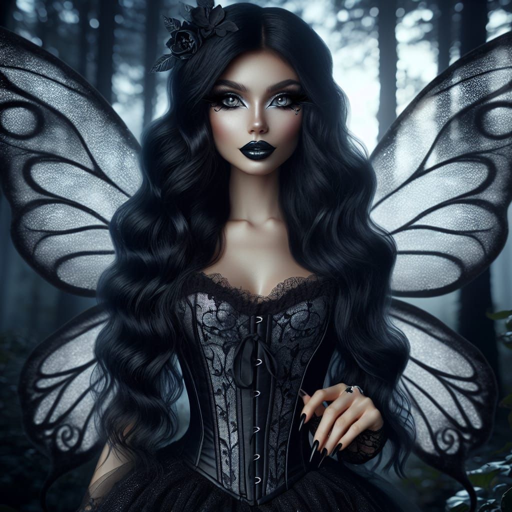 Elegant Gothic Fairy in Mystical Forest