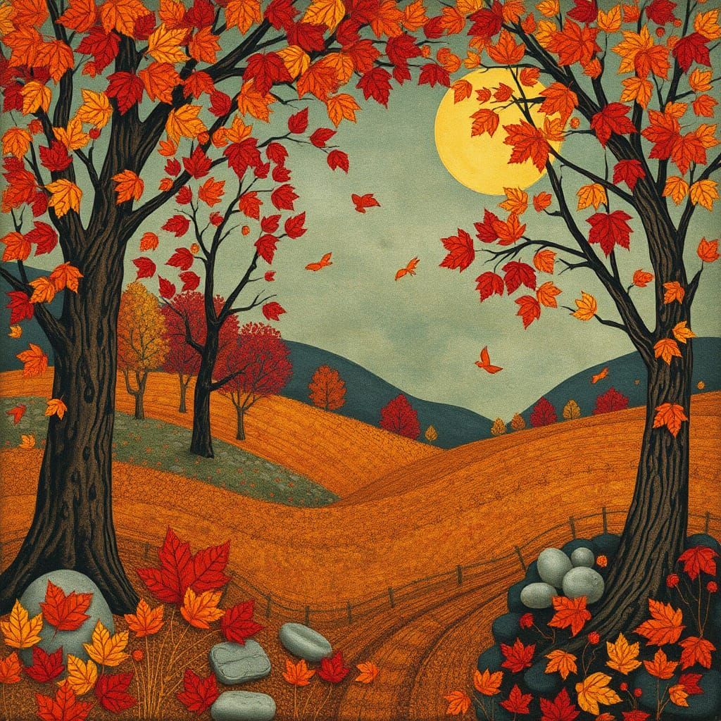 Autumn Landscape in Outsider Art Style