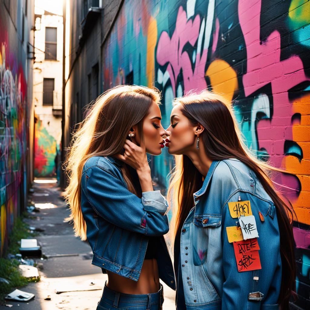 Kissing Girls in Graffiti Alley: Urban Pop Art