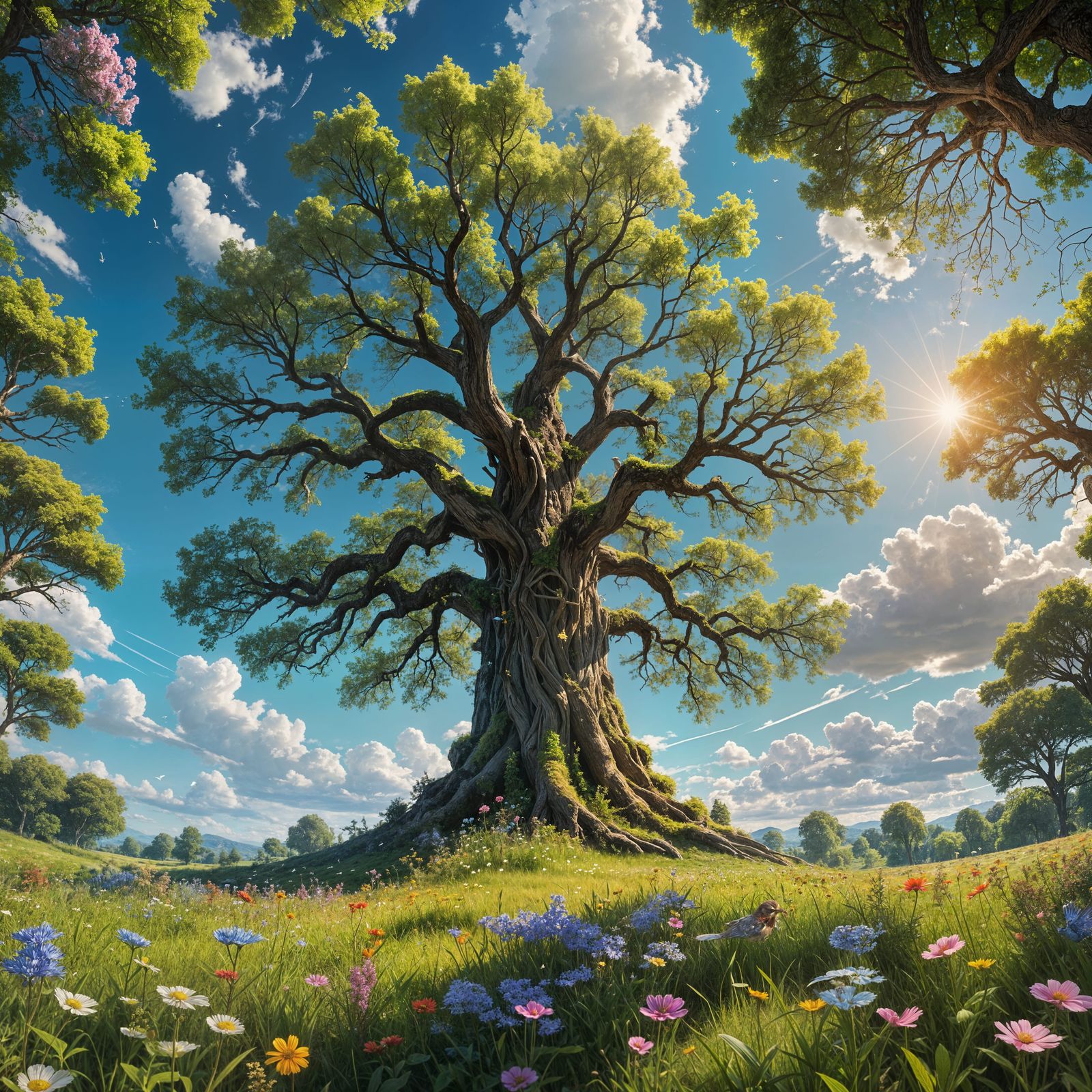 Lush Meadow Scene with Majestic Tree
