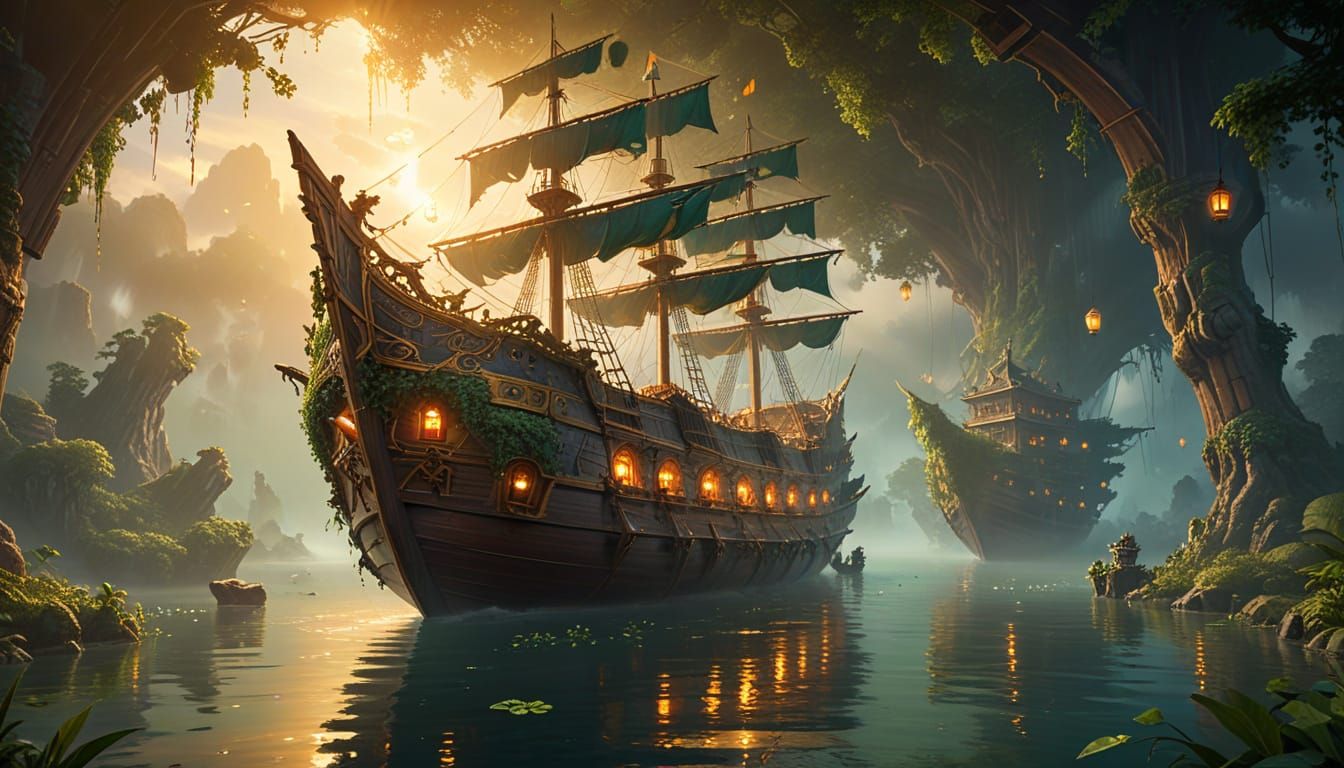 Majestic Floating Kingdom in Oil Painting Style