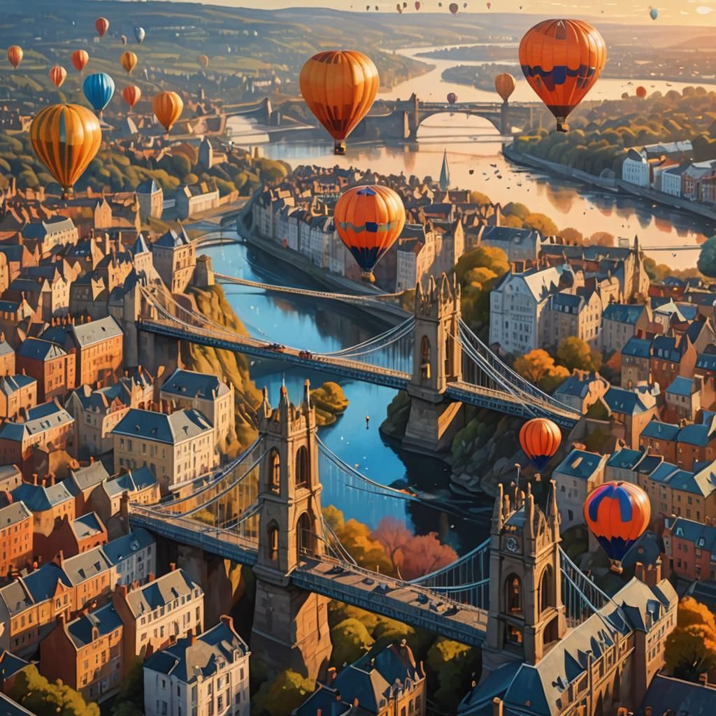 Bristol Suspension Bridge with Balloons in Oil Painting