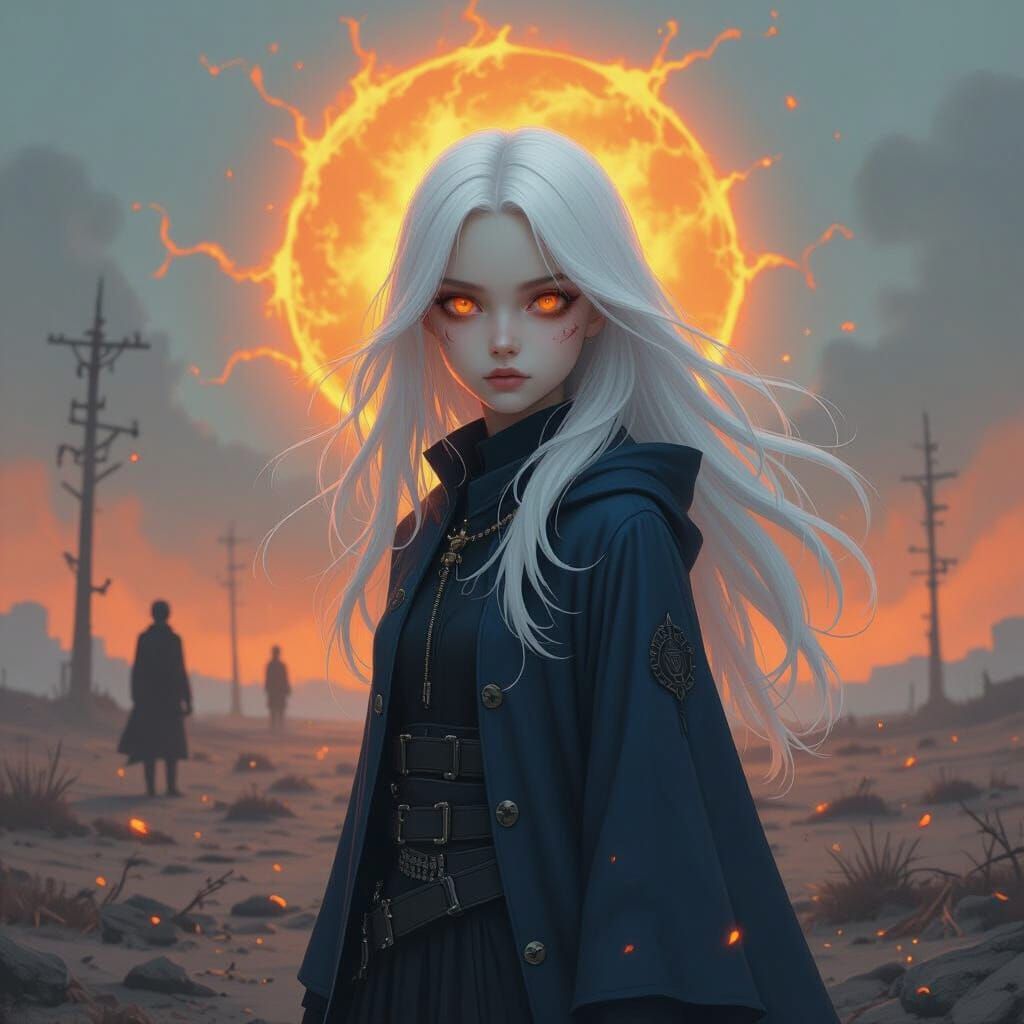 Dystopian Girl in Orange Landscape, Digital Art