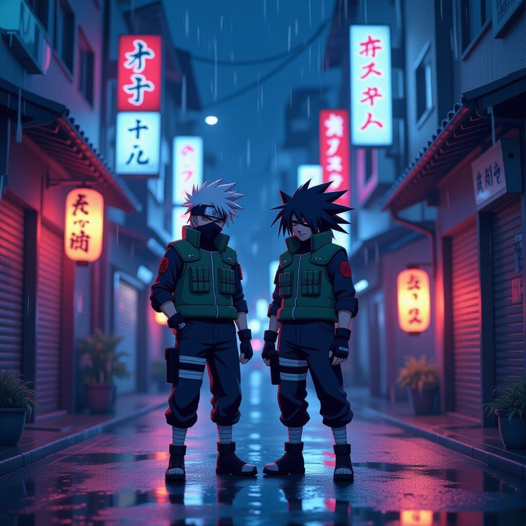 Kakashi & Shadow Defy Night in Neon Tokyo Alley