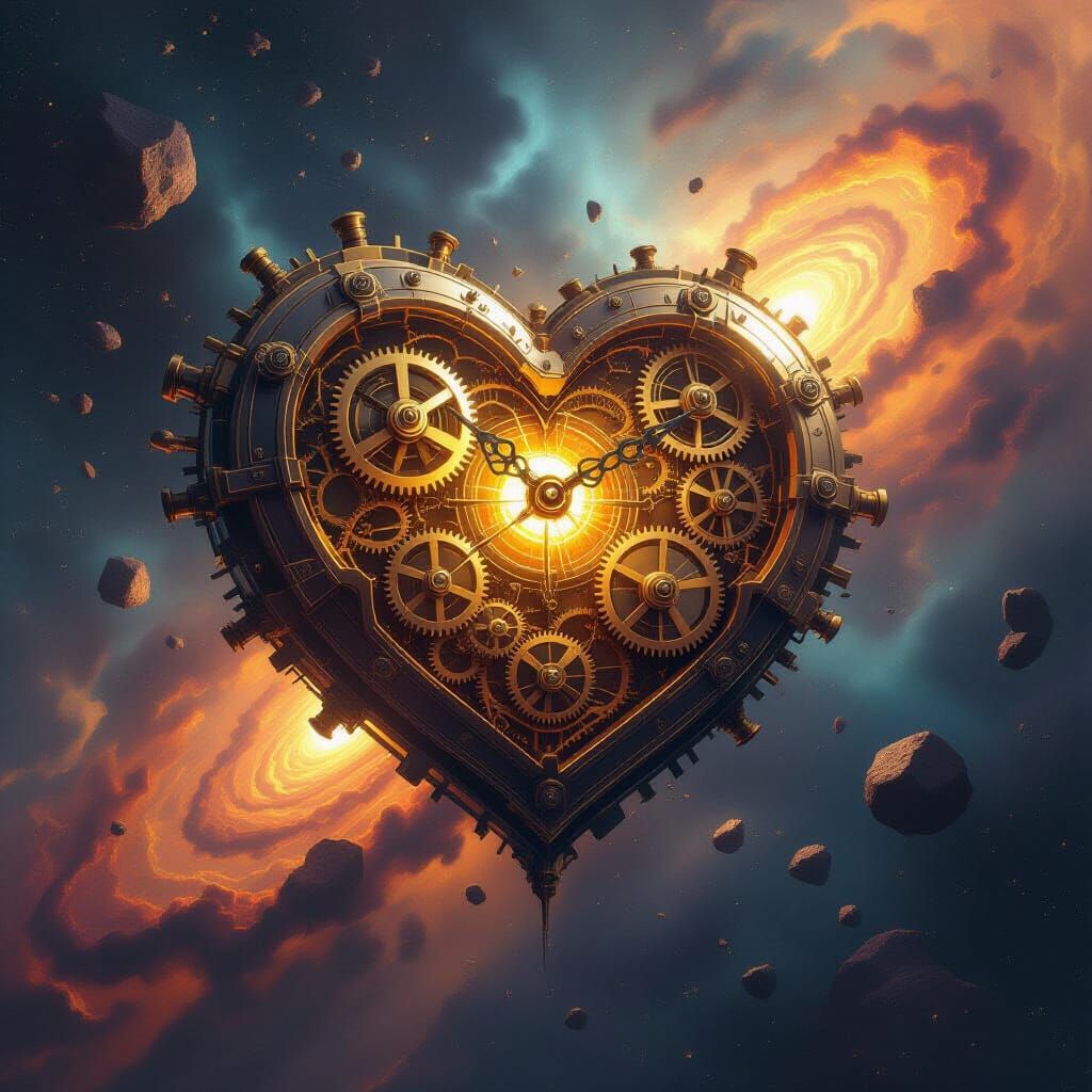 Colossal Clockwork Heart in Cosmic Nebula