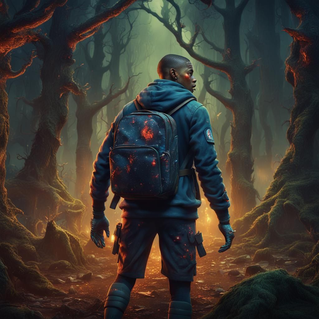 Zombie Mbappe in Dark Forest: Fantasy Art