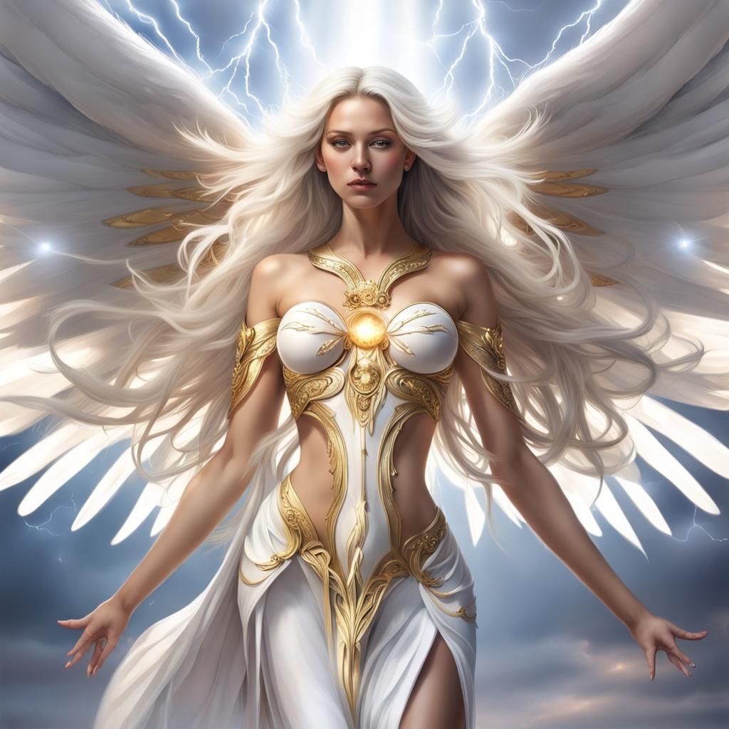 High-Tech Angel with Wings of Light