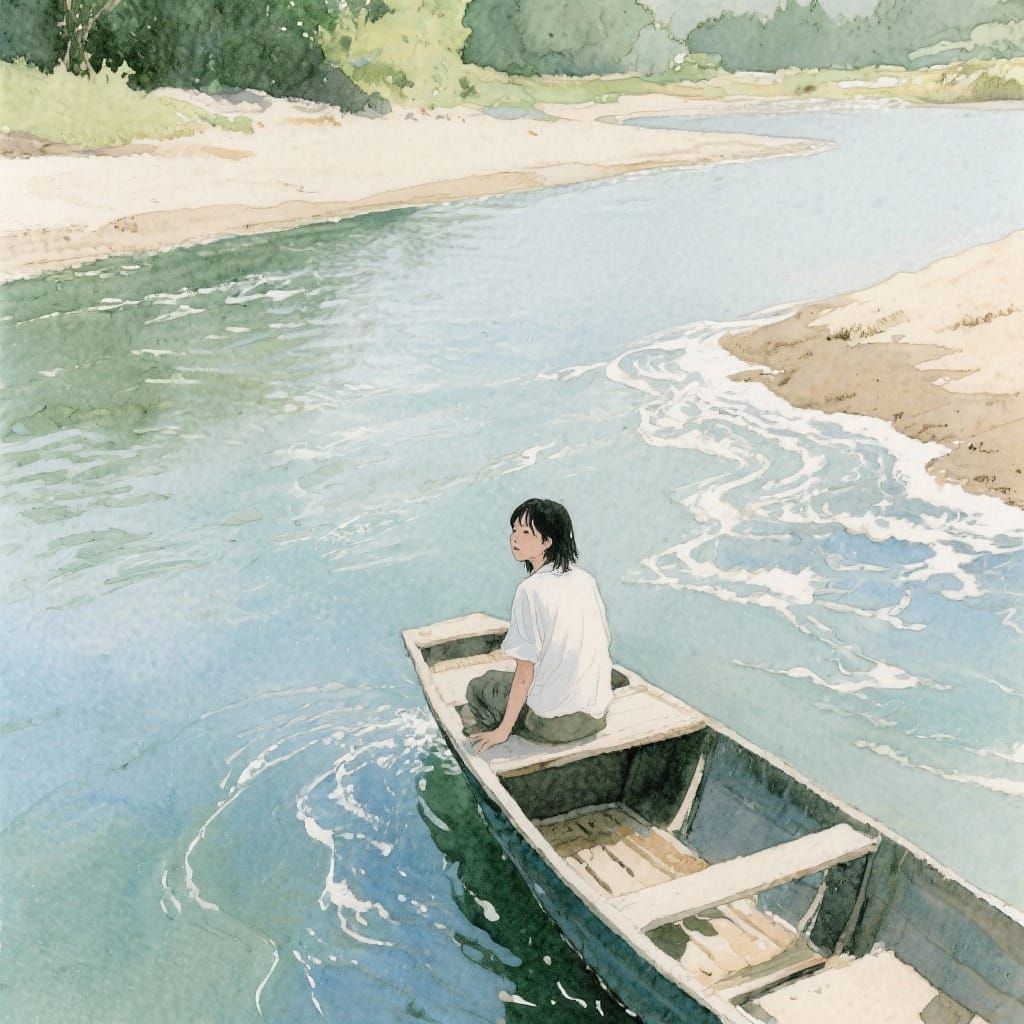 Boat on the River in Watercolour
