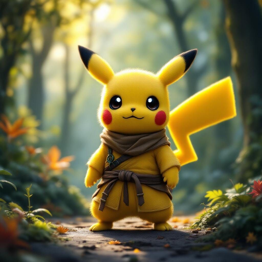 Ninja Pikachu in Mystical Forest Concept Art