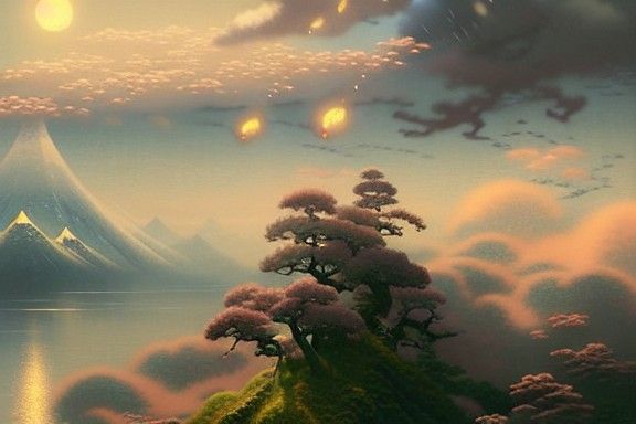 Ethereal Gouache Painting of Peaceful Clouds