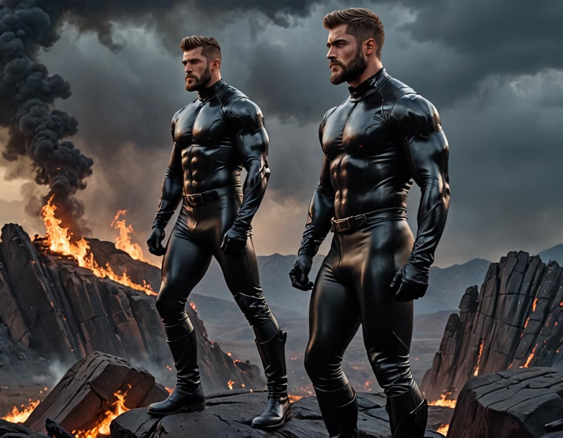 Epic Hades Landscape with Muscular Figure in Catsuit