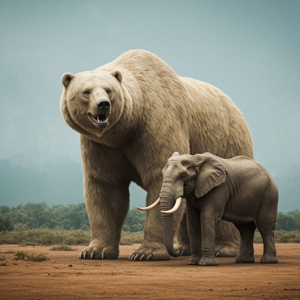 Epic Prehistoric Bear Next to Elephant in Cinematic Style