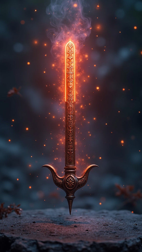 Glowing Runed Poker Levitating in Dreamlike Fantasy Art