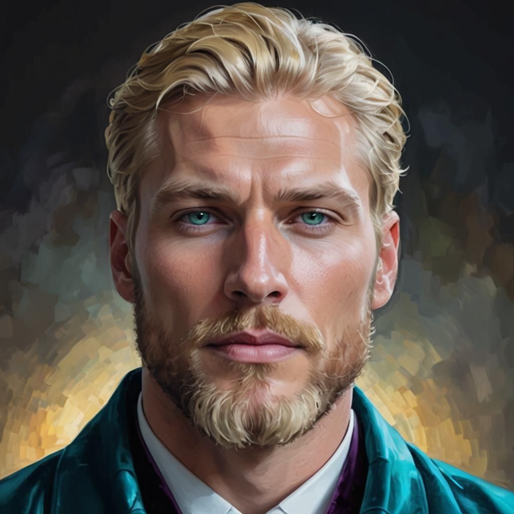 Divine Blond Hero in Blue Velvet Bathrobe, Art Nouveau