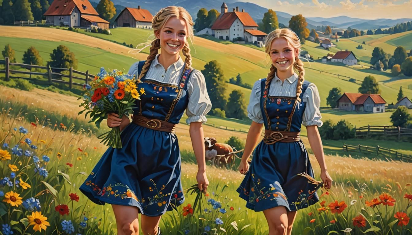 Girl with Flowers in Bavaria: An Impressionistic Painting