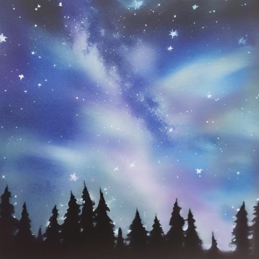 Starry Night Sky with Tree Silhouette