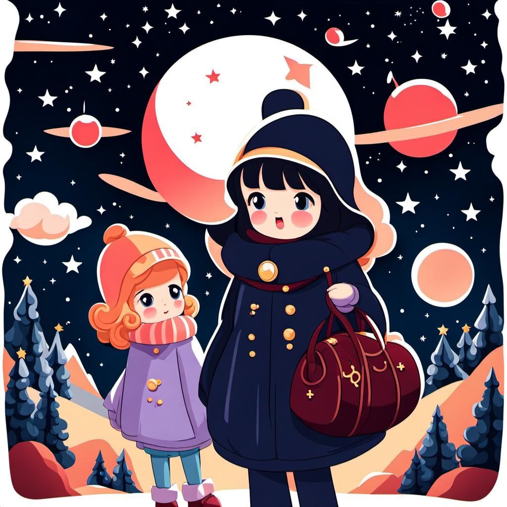 Dreamy Portrait of Girl Among Celestial Elements