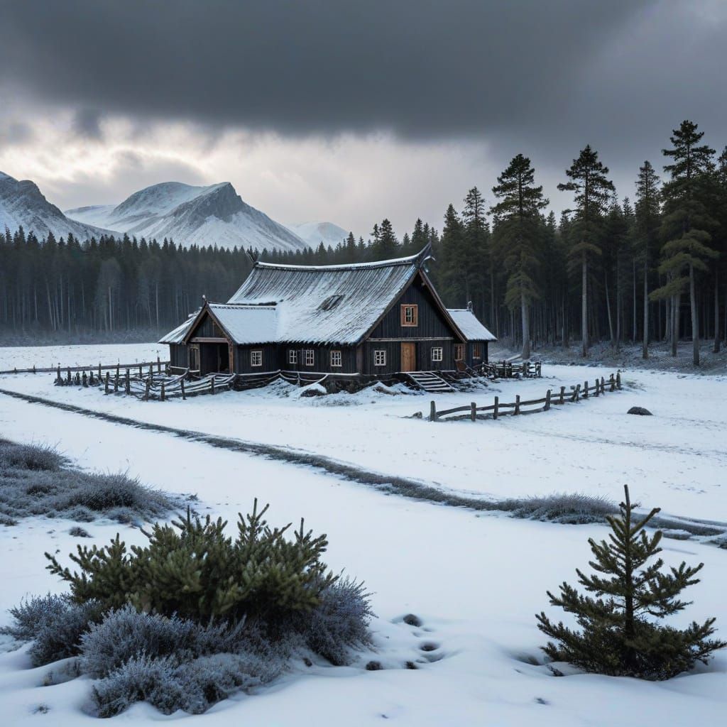 Viking Outpost in Winter Landscape