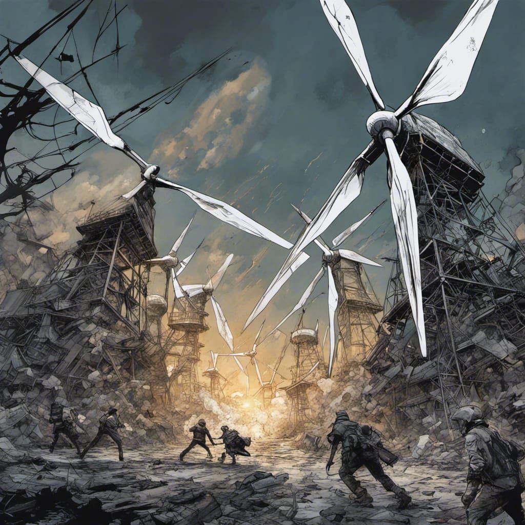 Wind Turbine Battle in Shadow Realm, Graffiti Art