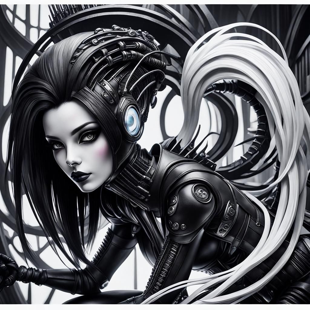 Gothic Cyberpunk Woman with Surreal Elements