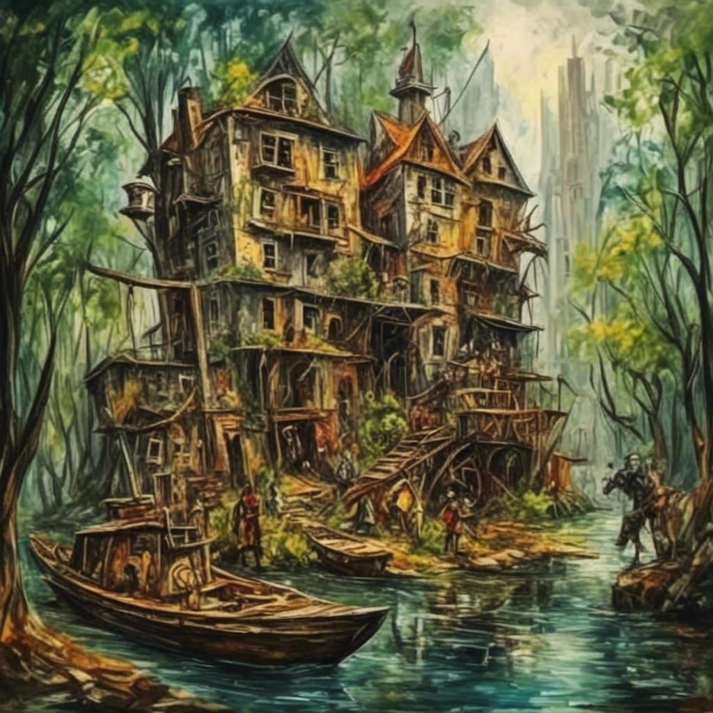 Steampunk Jungle in Impasto Style