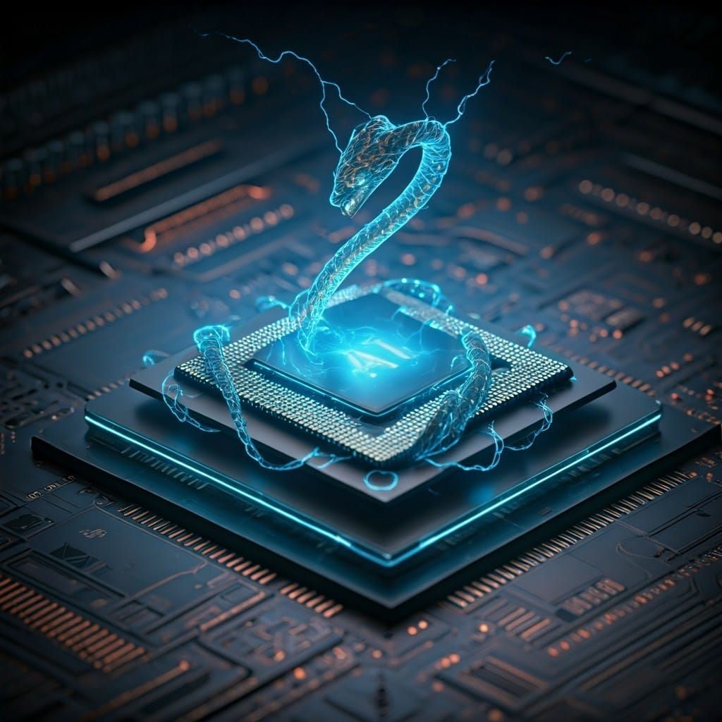 Electric Serpent Coiled Around AI CPU