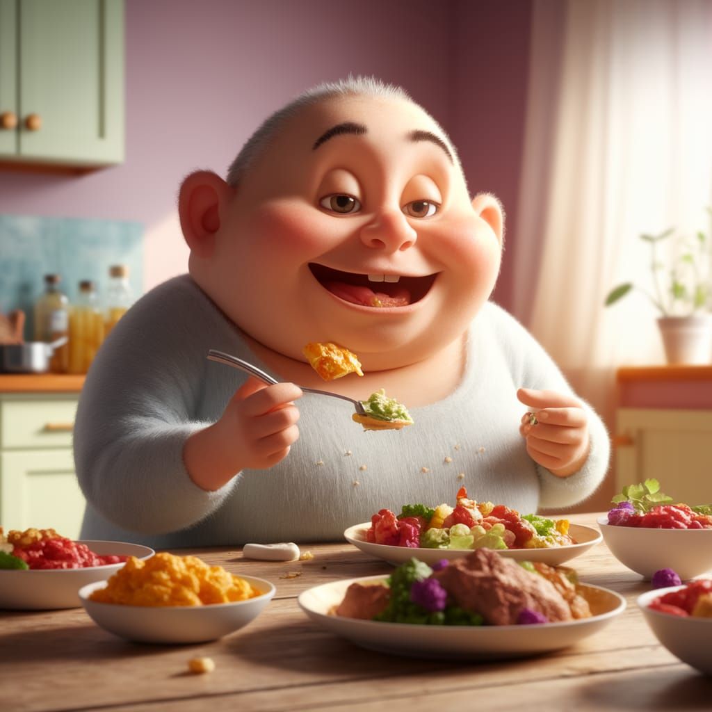 Joyful Number 8 Savoring a Feast in Cozy Kitchen