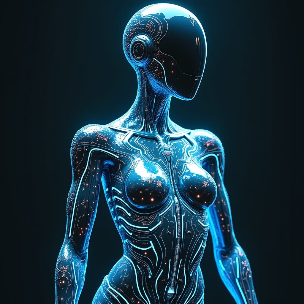 Futuristic Metallic Torso with Glowing Circuitry