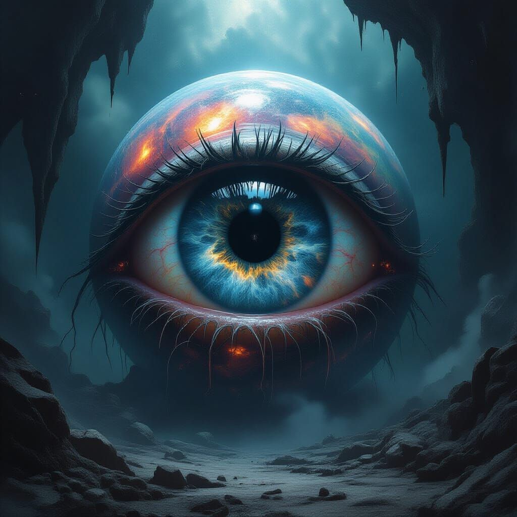 Cosmic Eyeball Galaxy in Dark Surrealism Style