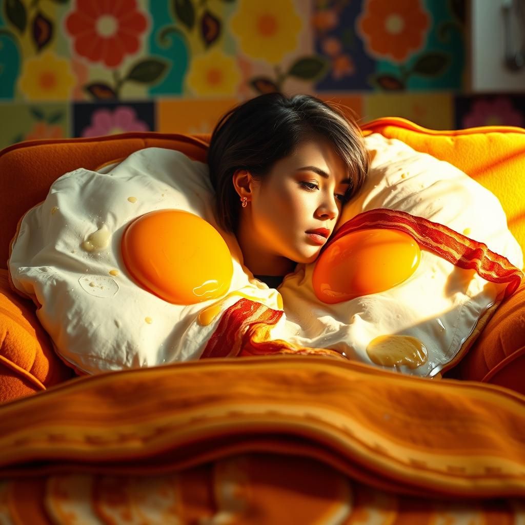 Breakfast Fantasy: Woman on Fried Egg Couch