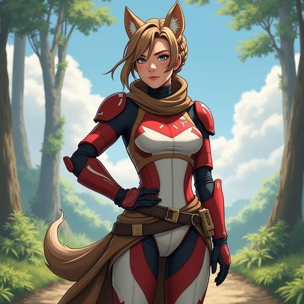 Wolf-Human Hybrid Warrior in Studio Ghibli-Style Armor