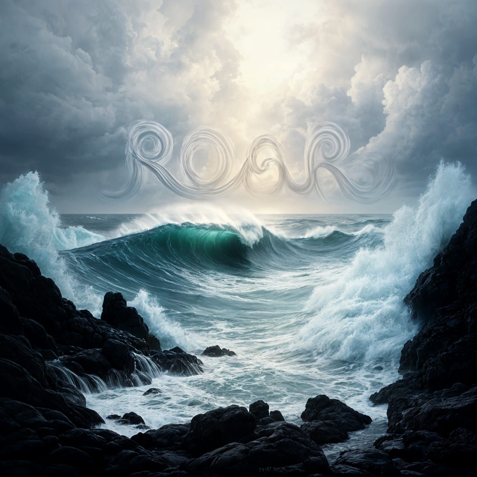 Stormy Ocean Waves Spell Roar in Ethereal Fantasy Style
