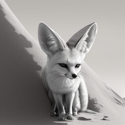 Detailed Ink Sketch of a Fennec Fox in Desert