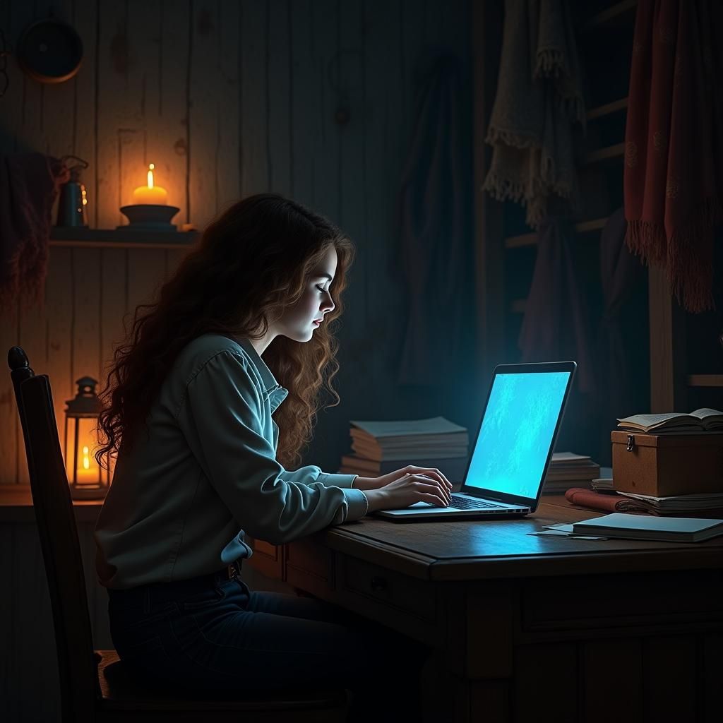 Woman at Laptop, Inspired by Digital Art