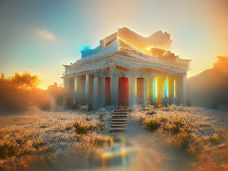 Greek Temple at Sunrise in Volumetric Lighting