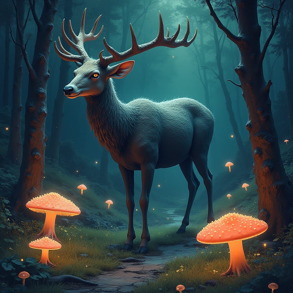 Mythical Braindeer in a Dreamlike Forest