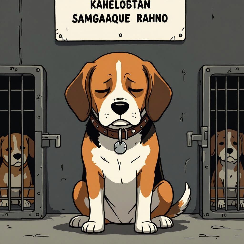 Sad Beagle in Graphic Novel Style