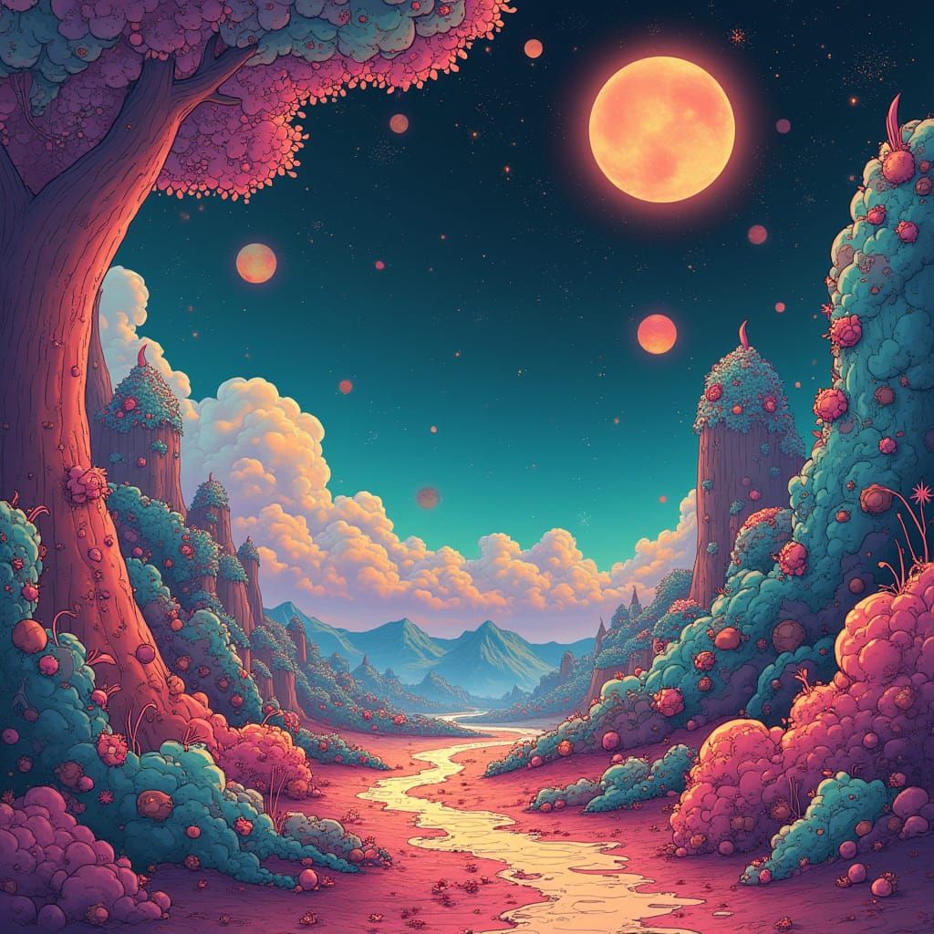 Dreamlike Futuristic Landscape with Vibrant Colors