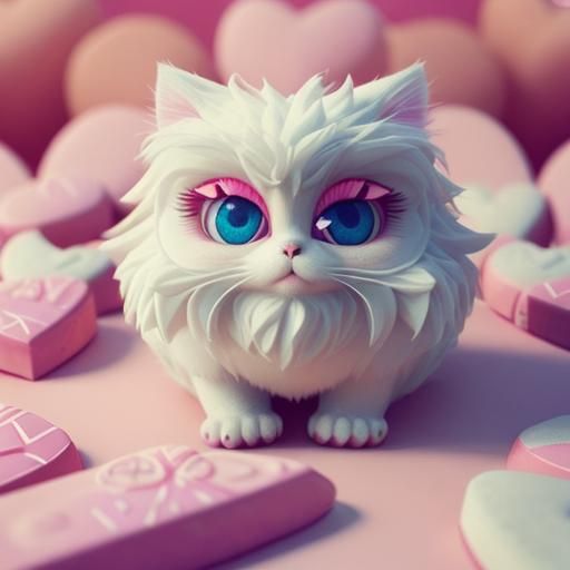 Adorable 3D Valentine's Cat with Candy Hearts