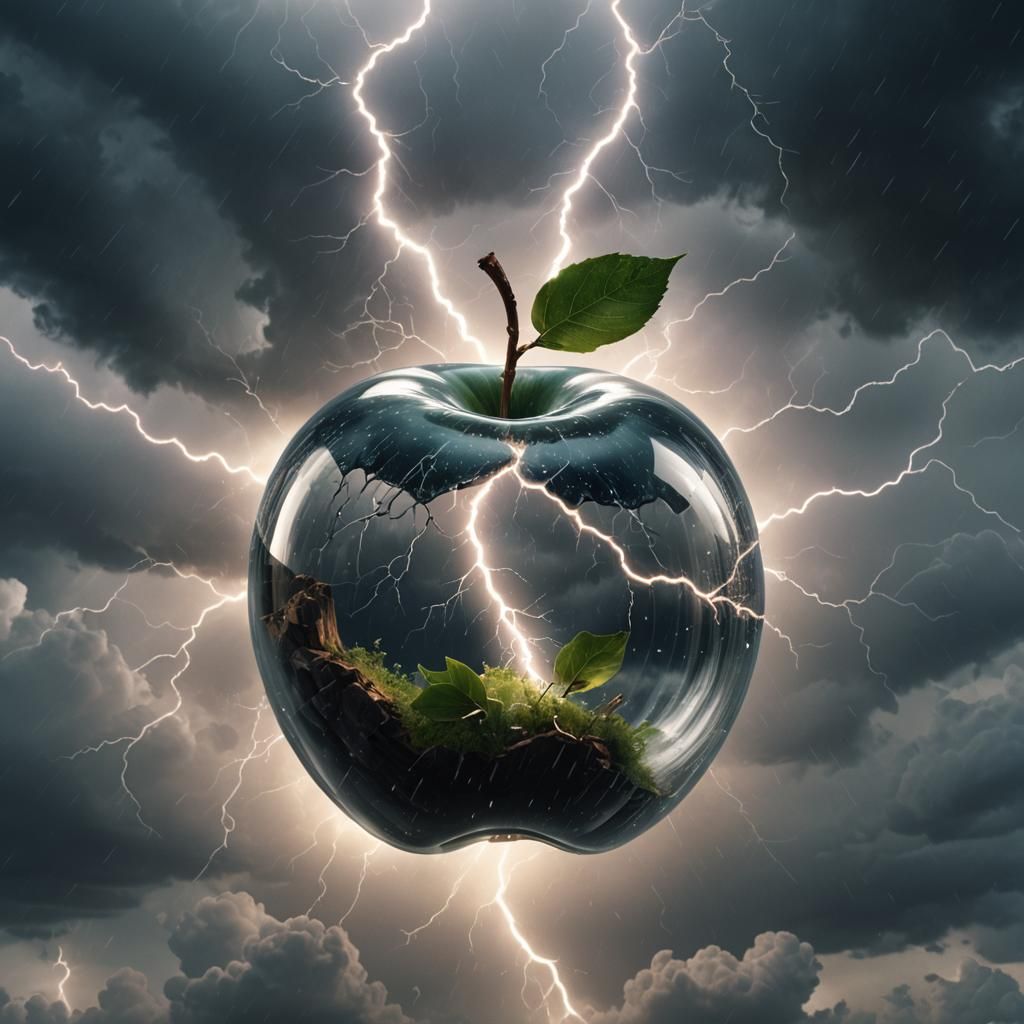 Glass Apple with Lightning Storm Inside