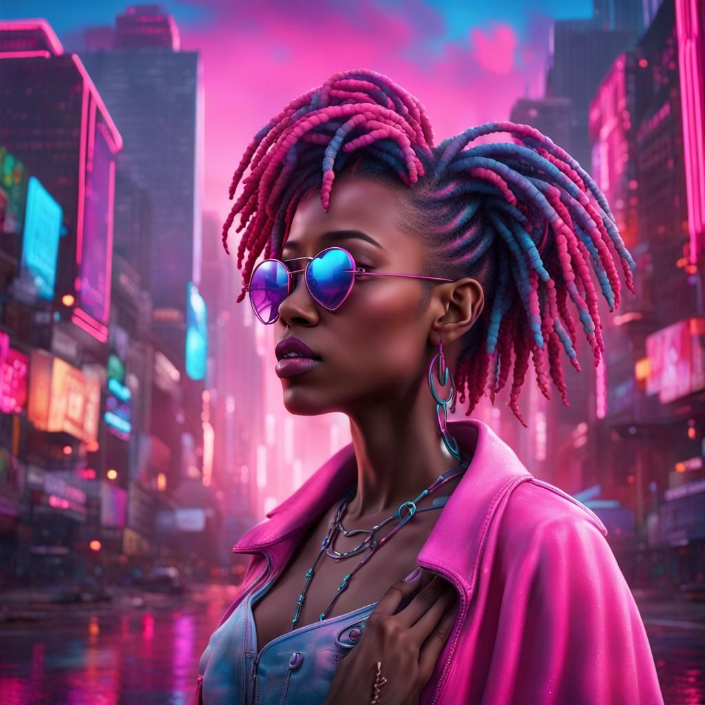Breaking Free: Neon City Fantasy Portrait