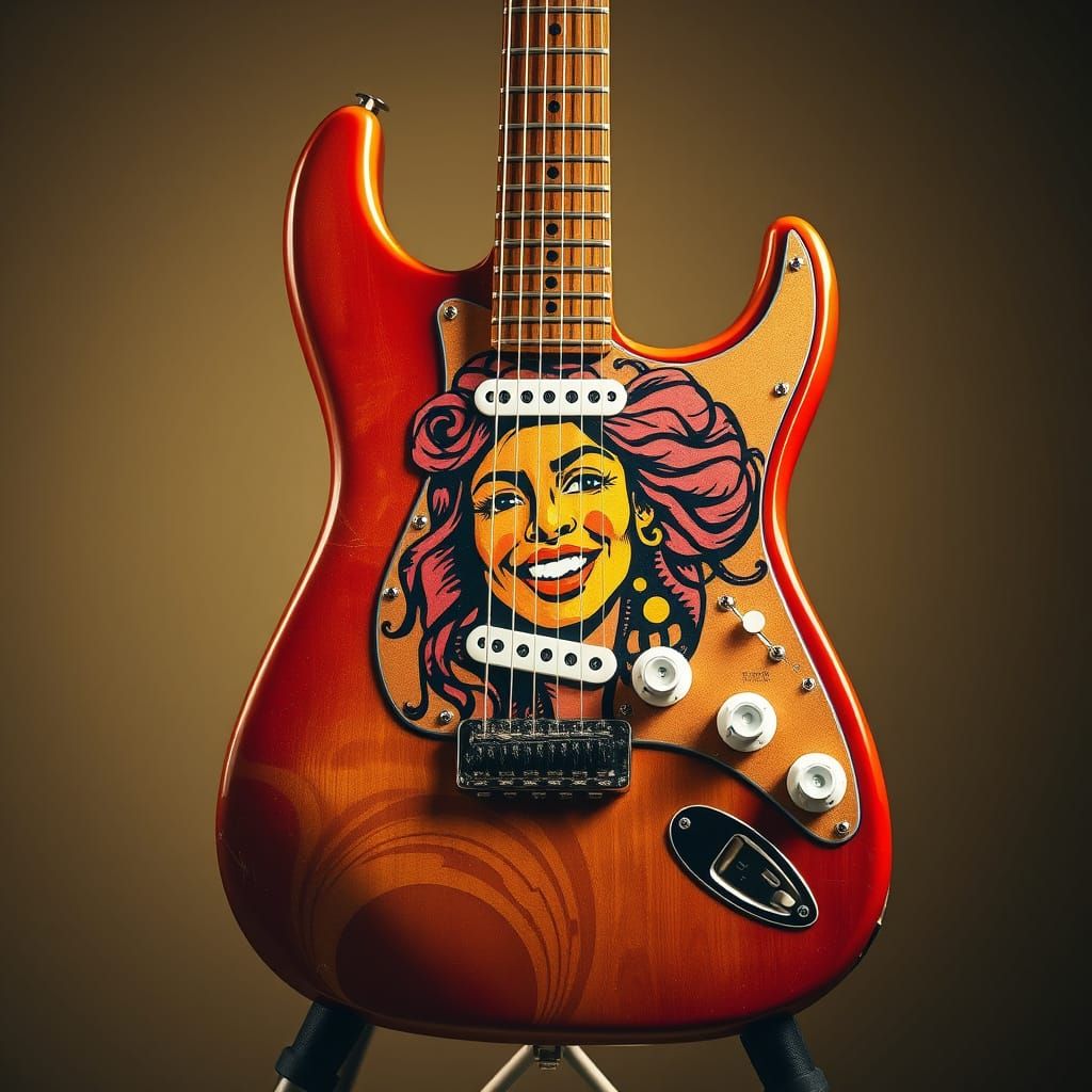 Psychedelic Art Stratocaster with Woman Relief