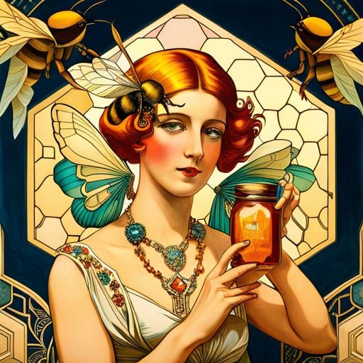 Art Deco Bee Goddess with Honeycomb