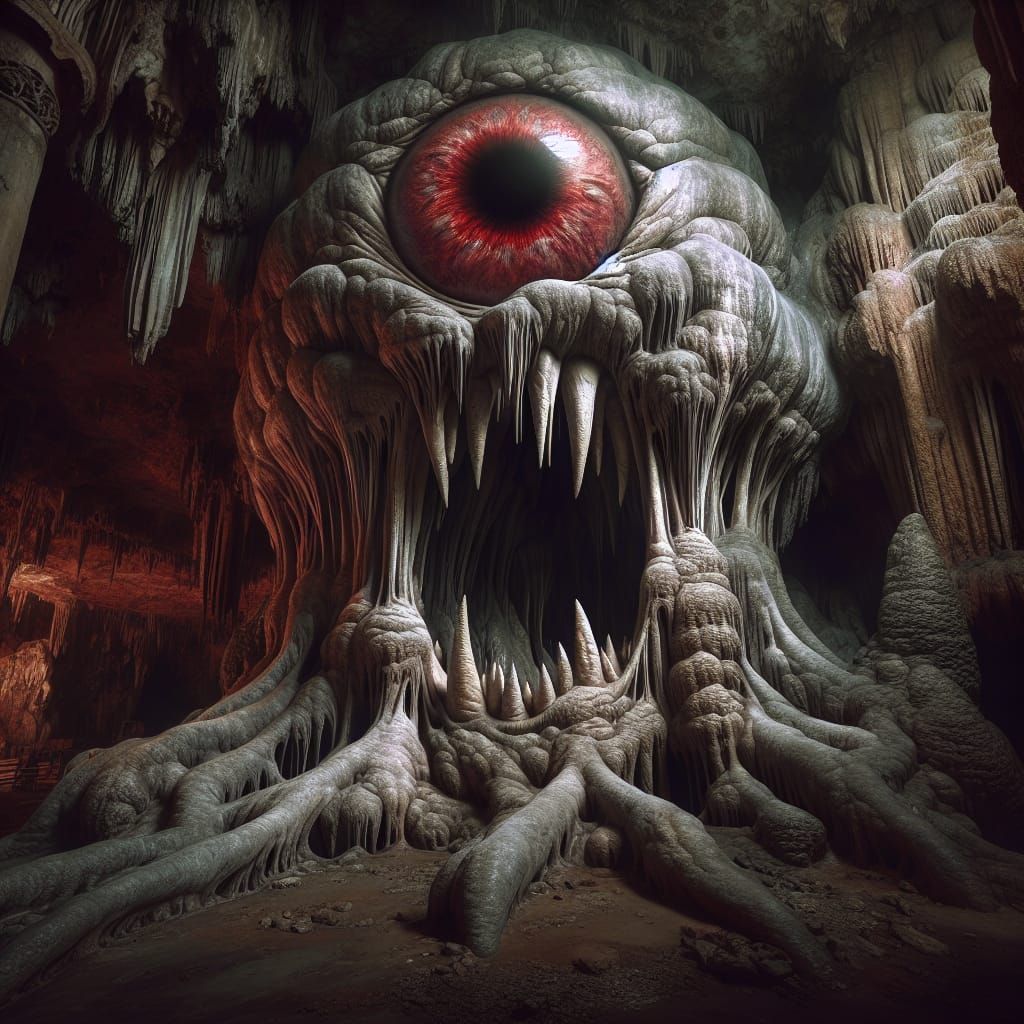 Glowing Cave Monolith with Sinister Eye