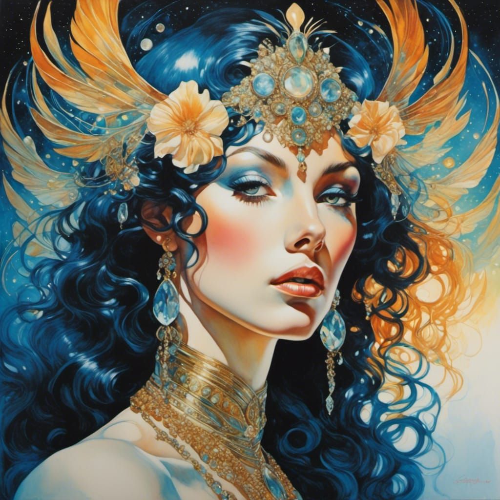 Cosmic Crystal Landscape in Watercolor Style