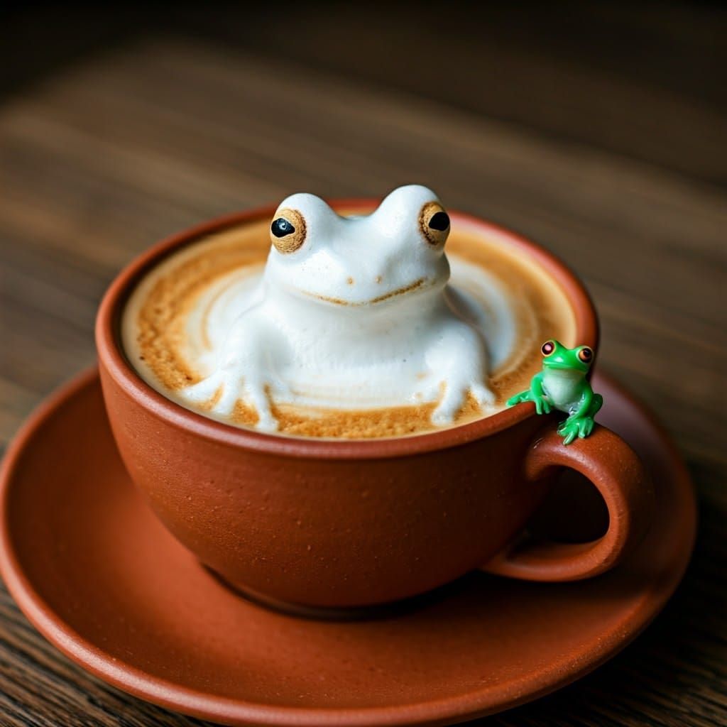 Coffee Frog in Dreamlike Photorealistic Style