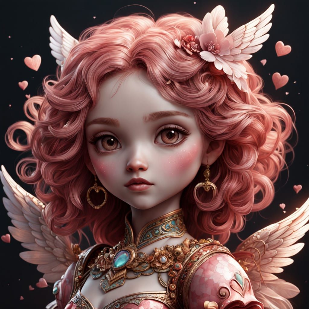 Chibified Cupid Angels in Whimsical Cloud Sky