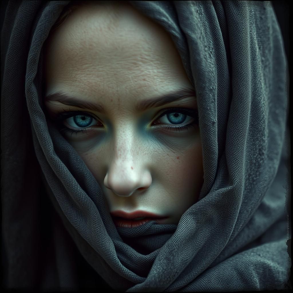 Ethereal Portrait of Woman with Bound Eyes